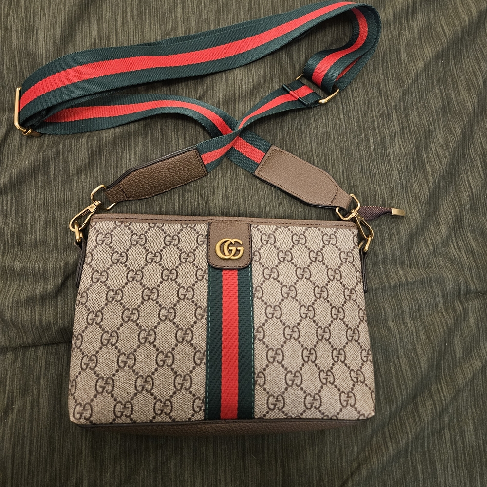 Brown and Red Crossbody Bag